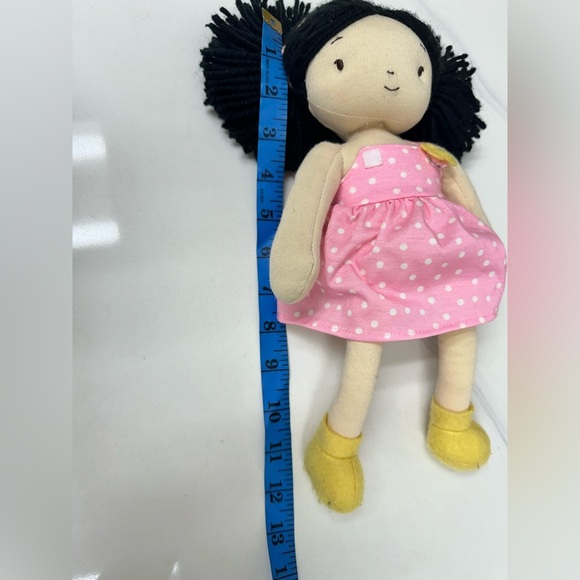 Bunnies by The Bay Baby Doll Black Hair Pink Dot Dress  Yellow Zs 12” Plush - Picture 9 of 9